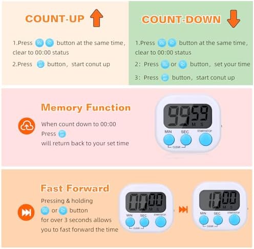 12 Pack Digital Kitchen Timers, Magnetic Countdown Timer - Image 6