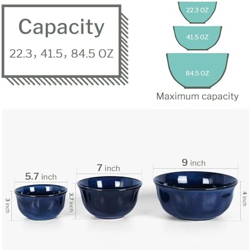vicrays Ceramic Mixing Serving Bowl Set: Nesting Stoneware Kitchen Decorative - Image 2