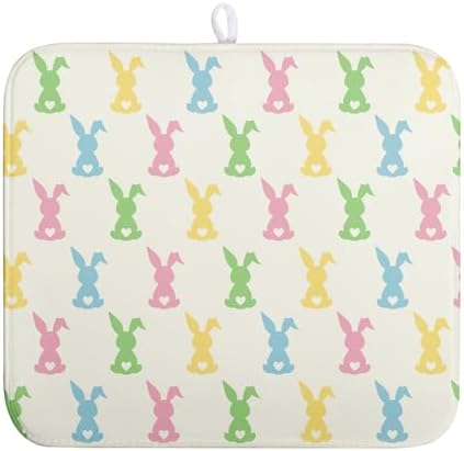 Easter Bunny Dish Drying Mat Colorful Cute Rabbits Kitchen Drying Mat Spring by Wnoesat