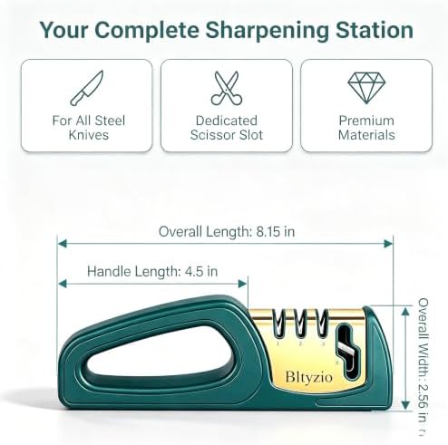 4-in-1 Knife Sharpener for Kitchen Knives & Scissors, Manual Pull Through - Image 2