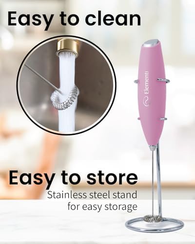 Elementi Electric Pink Milk Frother Handheld - Image 6