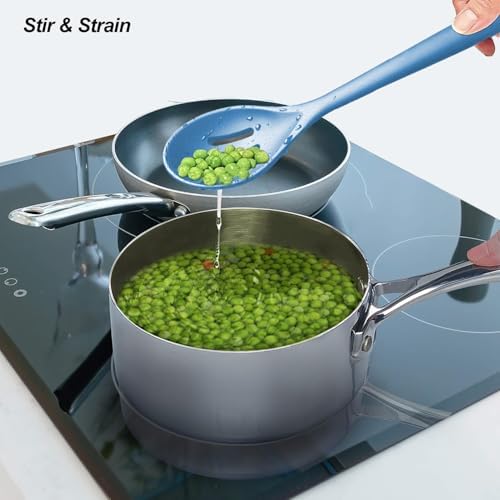 VOVOLY Silicone Spoons for Cooking, Solid & Slotted Spoon, Starry Blue - Image 5