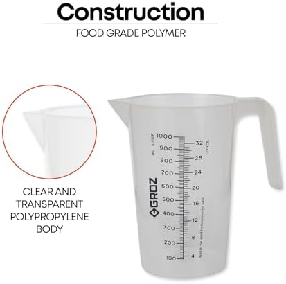 Groz 32 oz Stackable Measuring Jug, Dual Oz/mL Graduations, Microwave & - Image 4