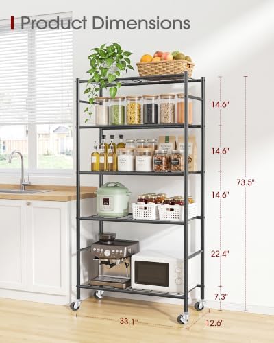 Sakugi 5-Tier Storage Shelves 33.1" x12.6" x73.5" Black - Image 3
