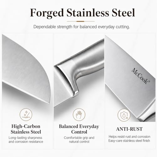 McCook Knife Set Sharp Kitchen Knife Block Set w Built-in Sharpener - Image 5