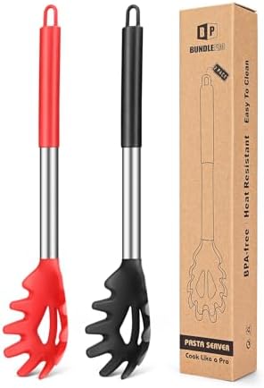 Silicone Pasta Fork, Kitchen Noodle Spoon Server, 2 Pack by BUNDLEPRO