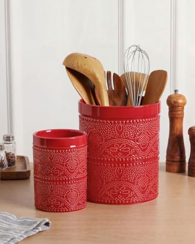 FUN ELEMENTS Kitchen Utensil Holder, 7.2+5.5" Super Large Utensil Crock Heavy - Image 3