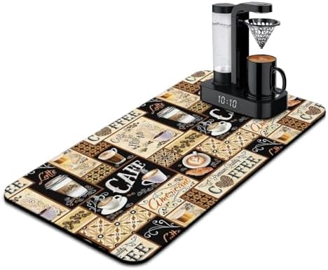 Coffee Mat 17inx31.5in, Coffee Pattern, Waterproof, Machine Washable, Indoor Use by Kuyig+Home