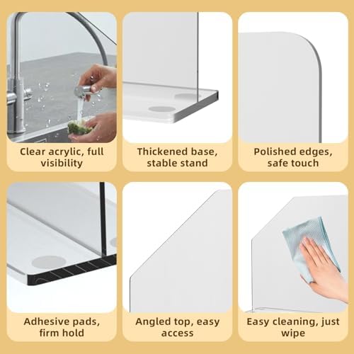 2 Pcs Acrylic Sink Splash Barrier, Freestanding Protective Panel - Image 3