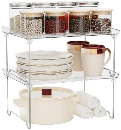 STARLATTA 2 Pcs Cabinet Organizer Shelf, Stackable Kitchen Counter Shelves by STARLATTA