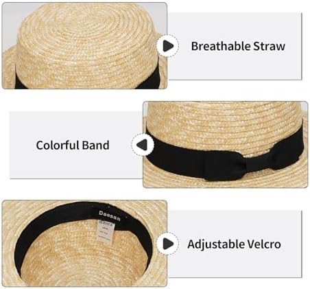 Daesan Boater Hats for Men Women Straw Skimmer Hat Wide Brim Halloween - Image 2