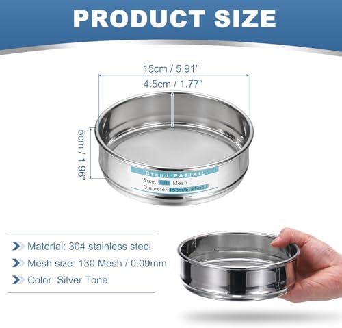 PATIKIL 130 Mesh Lab Sieve, 5.9" Diameter Sifting Screen 304 Stainless Steel - Image 2