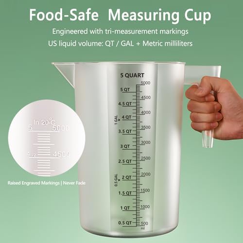 1 Gallon / 5 Quart / 5000 ml Large Plastic Measuring Pitcher - Image 3