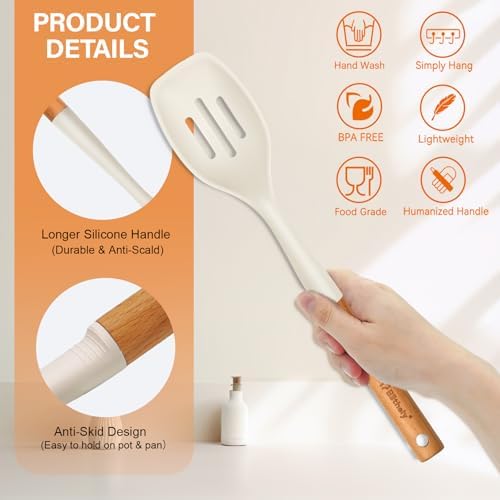 2Pcs Large Silicone Cooking Spoon Set, Nonstick Serving Spoons - Image 3