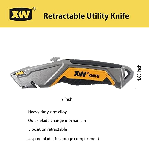 XW Utility Knife Set, Heavy Duty Zinc Alloy Retractable Box Cutter and Folding - Image 2