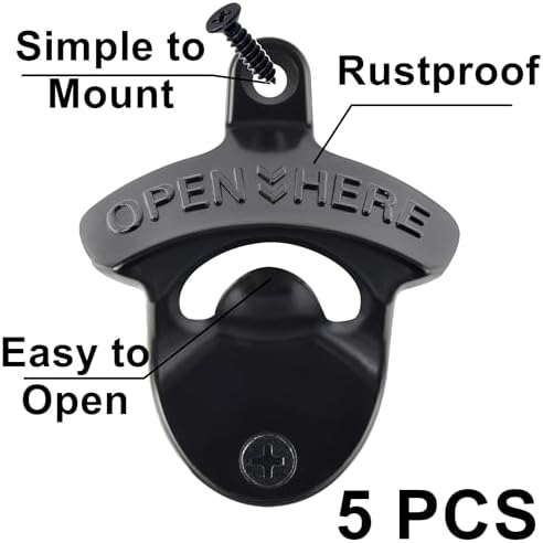 Black Stainless Beer Bottle Cap Opener Wall Mounted OPEN HERE - Image 2