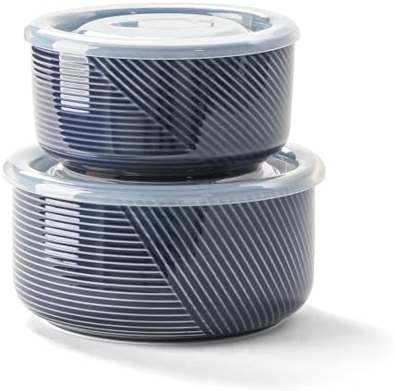 Ceramic Nesting Bowls with Lid, Microwave Safe by Adewnest