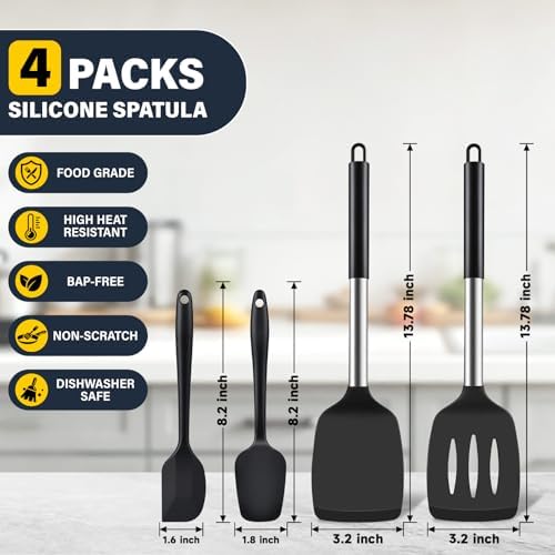 Silicone Spatula Set, Heat Resistant Solid & Slotted Turner - Image 2