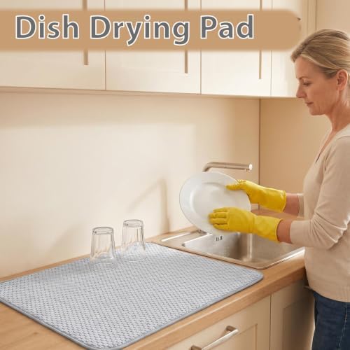 3 Pcs Extra Large Size Dish Drying Mat, Absorbent Microfiber Dishes Drainer Mats - Image 7