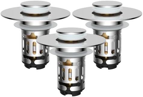 Hibbent 3 PCS Upgraded 3 in 1 Bathroom Sink Drain Strainer, Pop Up Stopper by Hibbent