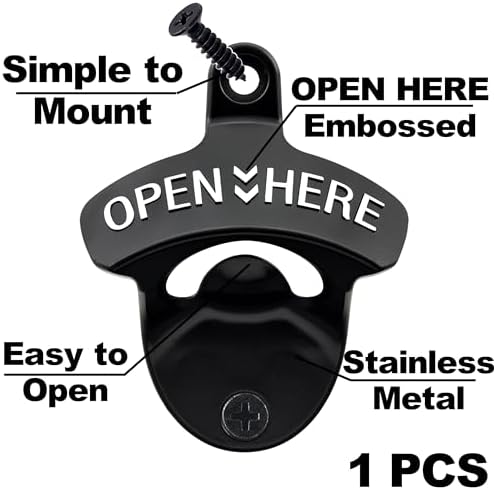 Stainless Beer Bottle Cap Opener Wall Mounted Black - Image 2