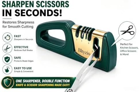 4-in-1 Knife Sharpener for Kitchen Knives & Scissors, Manual Pull Through - Image 4