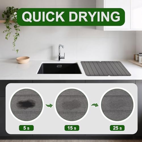 Stone Drying Mat for Kitchen Counter, Double-Sided Diatomaceous Earth Dish - Image 5