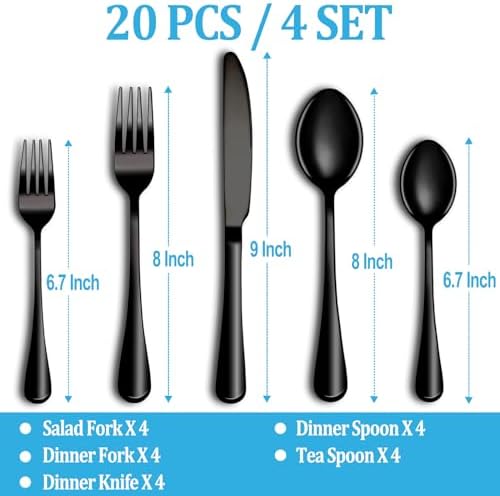 20 Pcs Black Silverware Set, Stainless Steel Flatware Set Service - Image 2