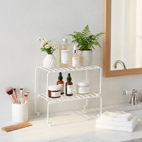 4-Pack Small White Stackable Shelf Organizer Rack, Wire Shelf Rack - Image 5