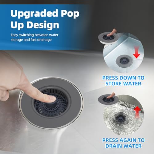 Hibbent 3 in 1 Kitchen Sink Drain Strainer, Metal Pop Up Stopper - Image 5