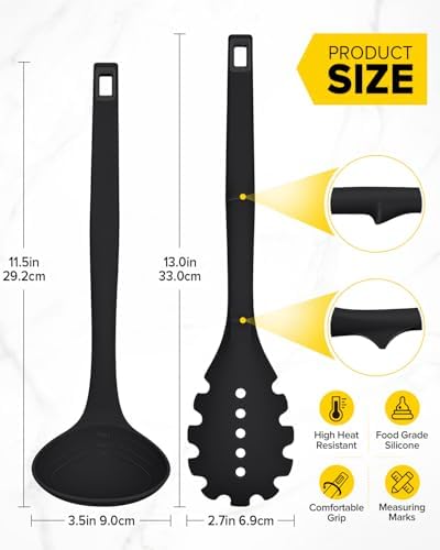 BUNDLEPRO Silicone Soup Ladle and Pasta Spoon Set, 2 Pack - Image 3