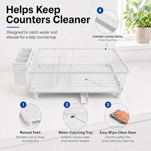 HiramWare Dish Drying Rack for Kitchen Counter, Dish Drainer - Image 3
