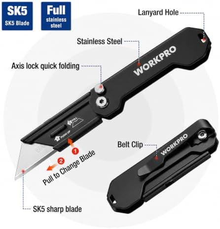 WORKPRO 2PCS EDC Folding Utility Knife, Mini Box Cutter - Image 3