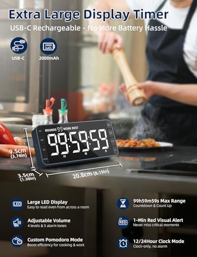 Large 7.8" Digital Timer with LED Display, Magnetic - Image 2