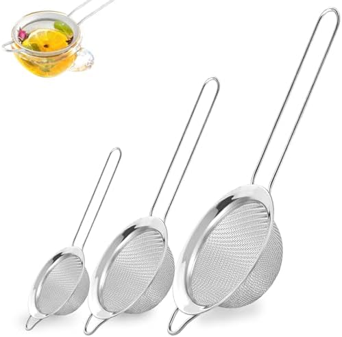 3Pcs Fine Mesh Strainer with Handle, Small Sifter Strainers Set, Stainless by BLIGKO