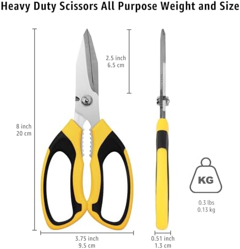 BoFuYuan Utility Scissors All Purpose heavy duty 8-Inch Yellow - Image 3