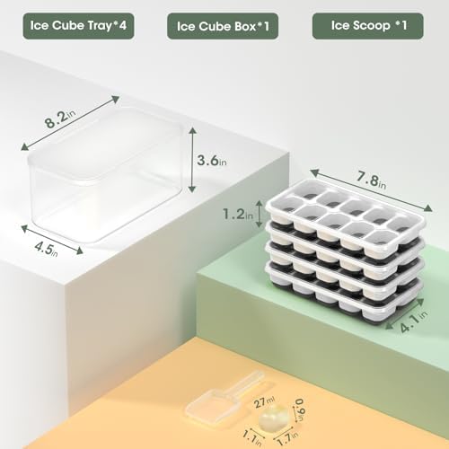 DOQAUS Ice Cube Tray with Lid and Bin, 4 Pack Ice Cube Trays - Image 2