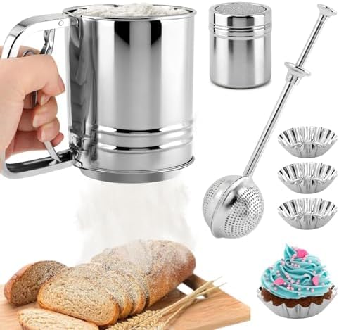 Flour Sifter Set, 4‑in‑1 Stainless Steel Double Layer Fine Mesh Sifter by Unknown