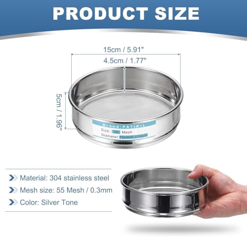 PATIKIL 55 Mesh Lab Sieve, 5.9" Diameter Sifting Screen 304 Stainless Steel - Image 2