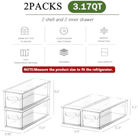 Refrigerator Organizers and Storage, 2 Pack BPA-Free Sturdy Stackable Clear - Image 2