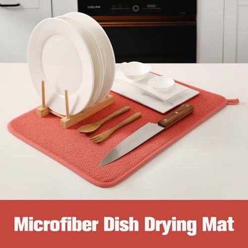 2 Pack Microfiber Dish Drying Mat, Tomato Red - Image 3