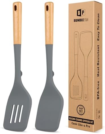 BUNDLEPRO Silicone Spatula, Solid & Slotted Turner by BUNDLEPRO