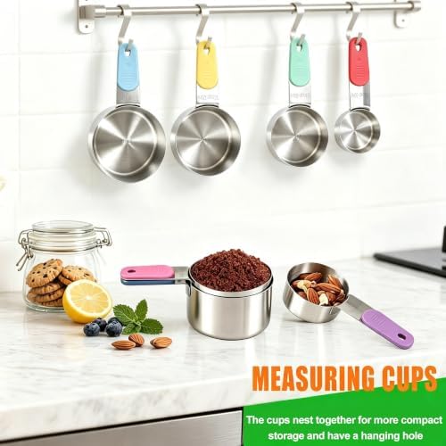 Magnetic Stackable 7 Piece Stainless Steel Measuring Cups, Colorful Handles - Image 5
