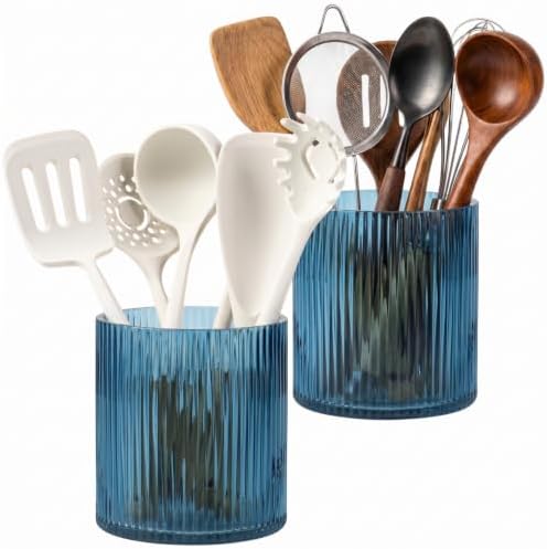 Blue Utensil Holder, 6.3" Glass Kitchen Utensil Holder by FERAHI
