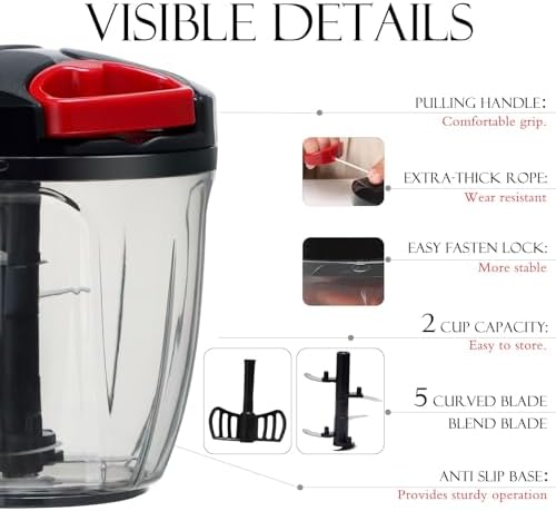 Ourokhome Manual Food Processor Vegetable Chopper, Portable Hand Pull String - Image 5