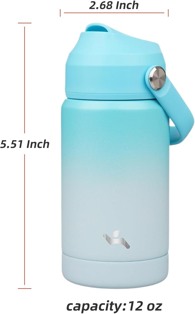 Insulated Water Bottle with Straw Lid,12 oz Stainless Steel Vacuum Metal Bottle with Silicone Handle,Sea Salt