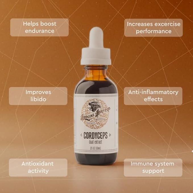 Hodgins Harvest Organic Cordyceps Tincture | Made with Mushrooms Grown On Our Farm in The USA | Dual Extract | Extra-Concentrated (2 fl oz)