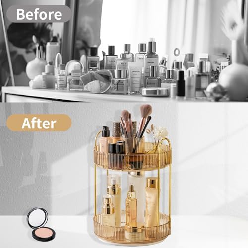 Asayuee 360 Rotating Makeup Organizer, 2 Tier Large Capacity Make Up Organizers - Image 5