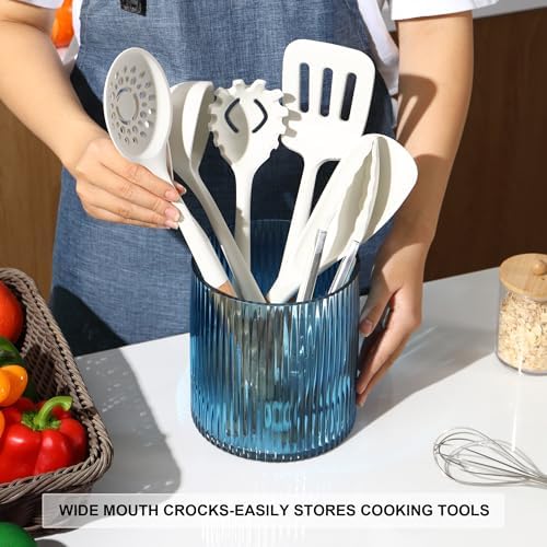 Blue Utensil Holder, 6.3" Glass Kitchen Utensil Holder - Image 7