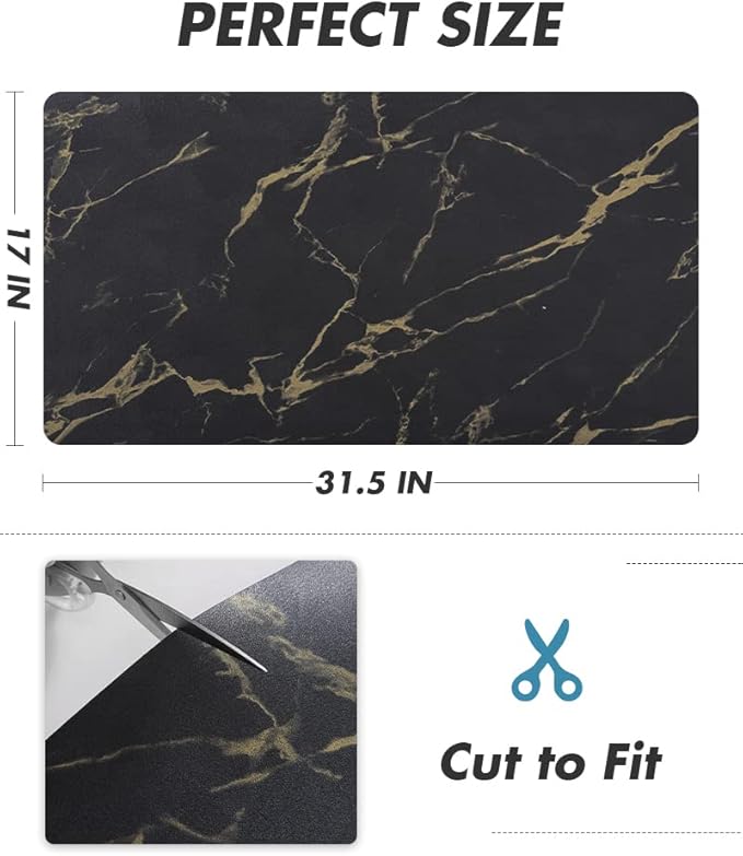 AMOAMI Coffee Mat Hide Stain Rubber Backed Absorbent Dish Drying Mat for Kitchen Counter-Coffee Bar Accessories, Black & Gold, 17"X31.5"